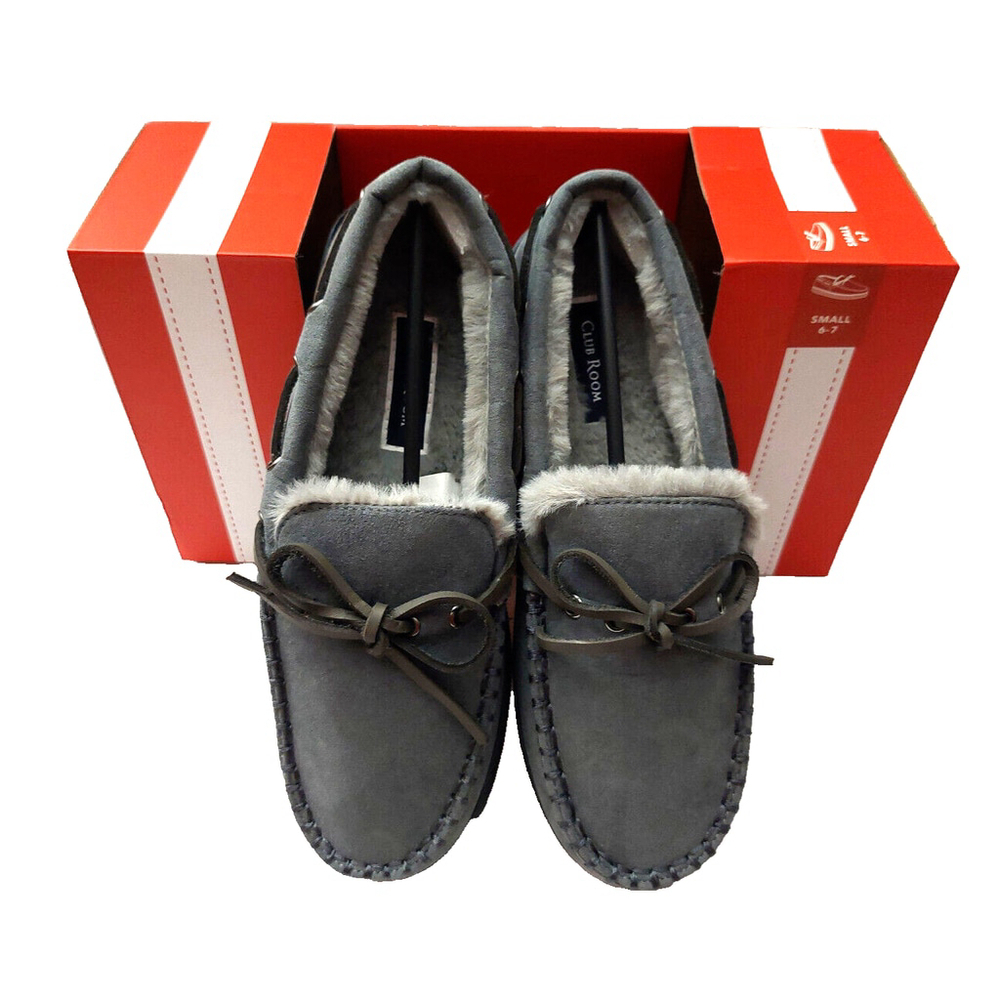 Club Room Men's Moccasin Indoor/Outdoor Slippers Gray Size Small 6-7